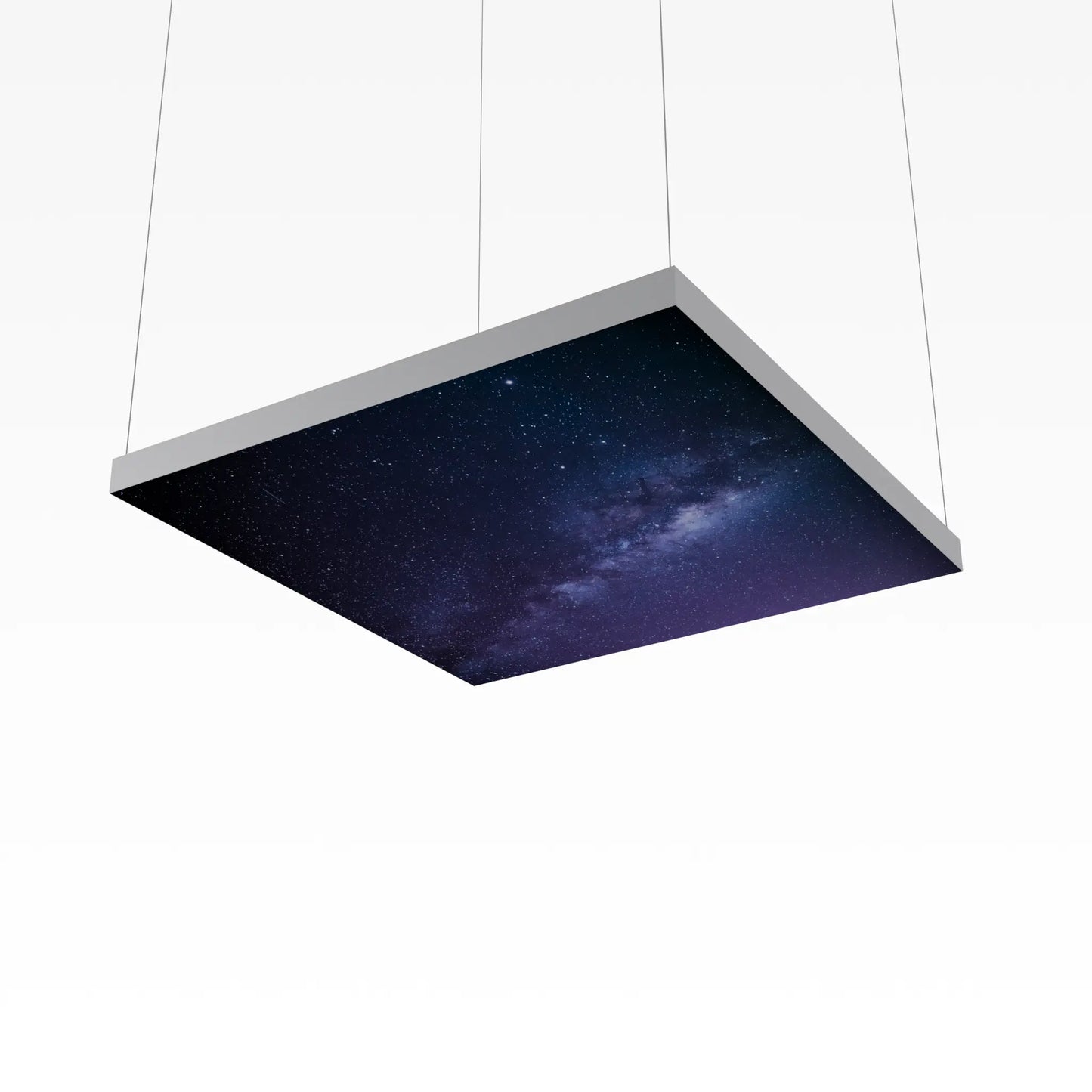 Quadratischer Textilspannrahmen mit Deckenaufhängung, Motiv Sternenhimmel